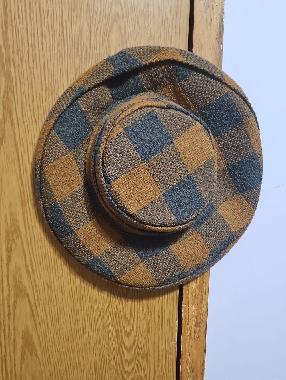 Checked Camel and Blue Women's Bucket Hat